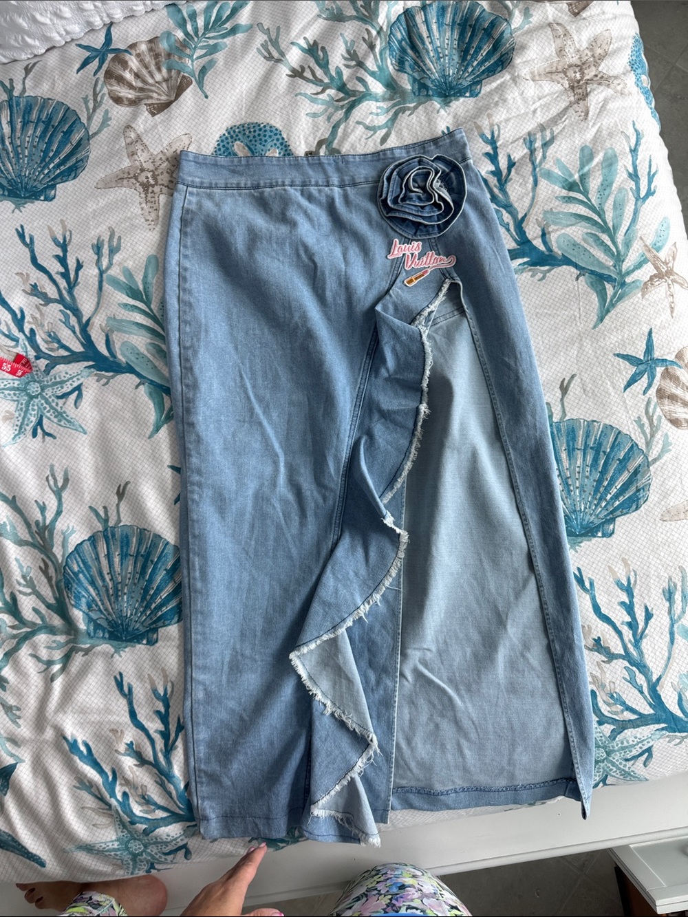 Louis Vuitton, AM PM outfits - Light Blue Denim Ruffle Front Skirt